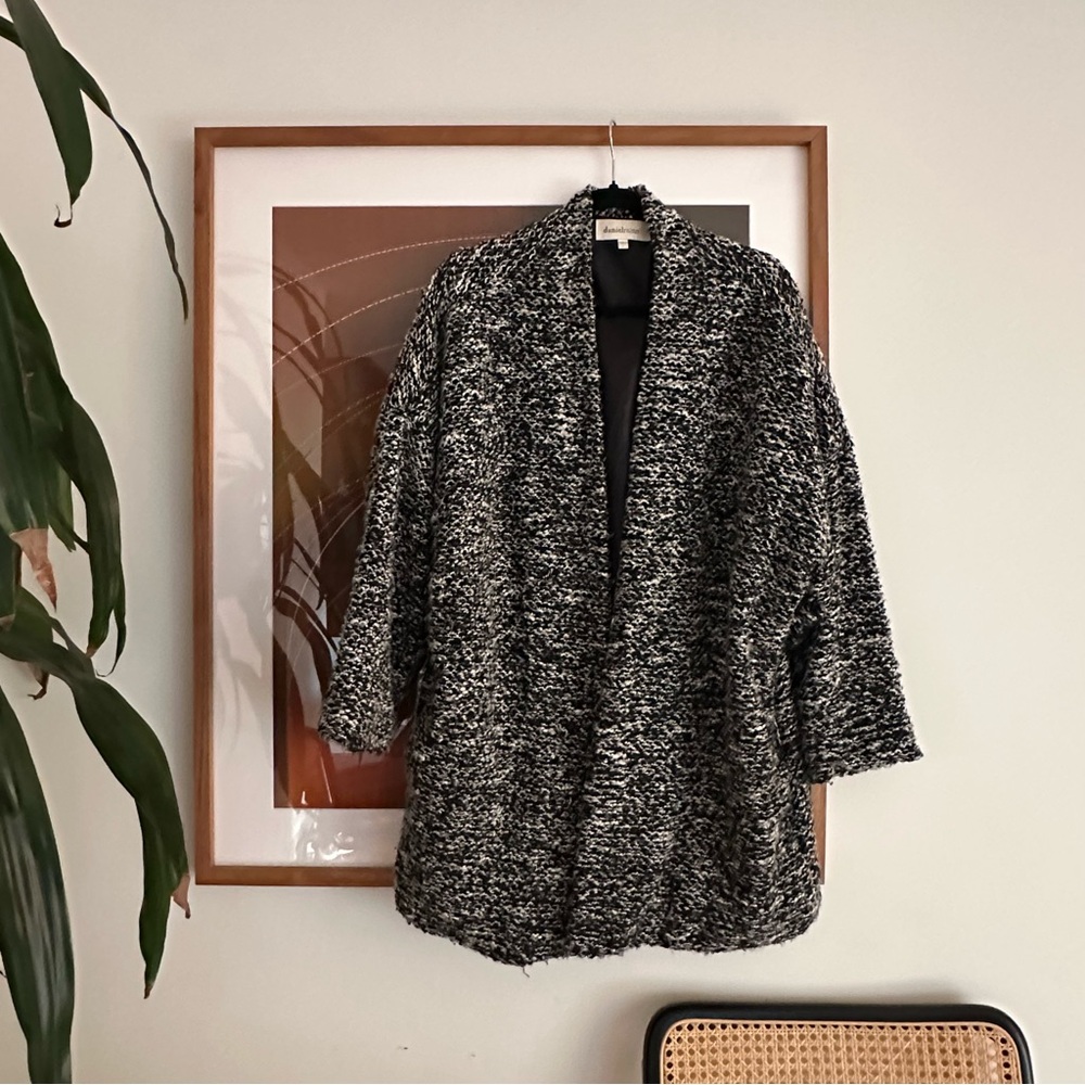 VTNG | Black and White Textured Boucle Oversized Coat